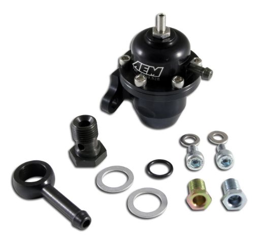 Bild von AEM Acura und Honda Kraftstoffdruckregler Offset mit 90-Grad-Rücklaufanschlüssen - 25-304BK