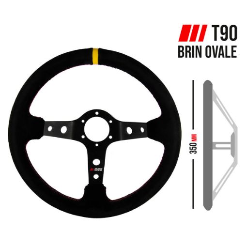 Bild von RRS RALLY steering wheel – F90 350mm -Sort Ruskind- Oval  37x29 mm