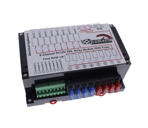Bild von 8-kanals DC 24V 30A relæmodul med sikringer - Black